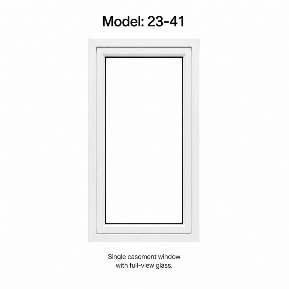 White uPVC replacement window, model 23-41, single casement, full-view glass