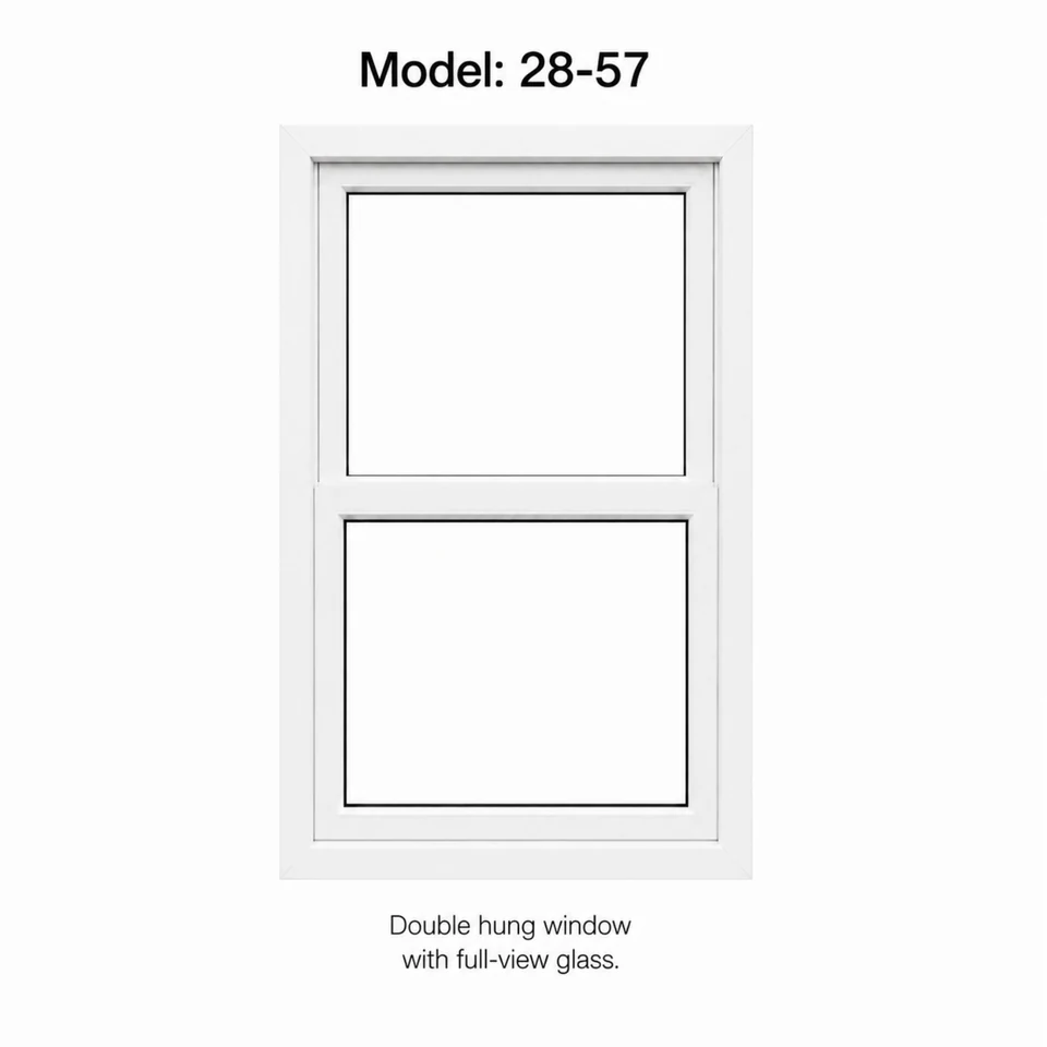 White uPVC replacement window, model 28-57, double hung window with full-view glass